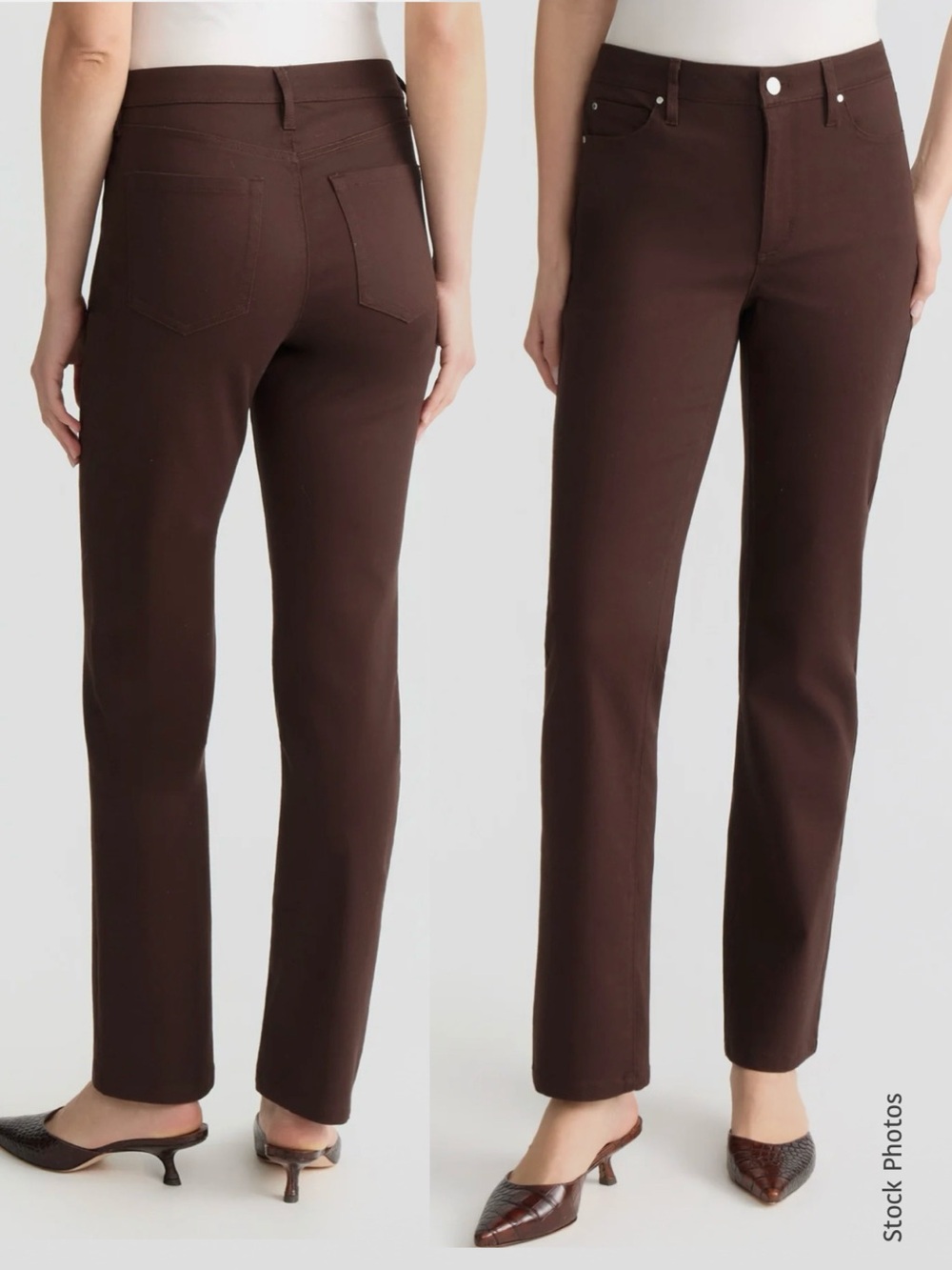Shape Control Straight-Leg Slimming Panel Stretch Pant Jeans Espresso Brown (14)